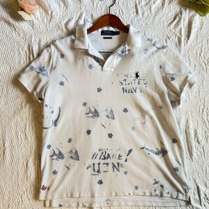 Polo by Ralph Lauren Men's White and Blue Graphic Polo